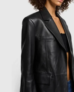 Italian Leather Blazer in Black