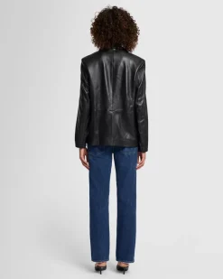 Italian Leather Blazer in Black