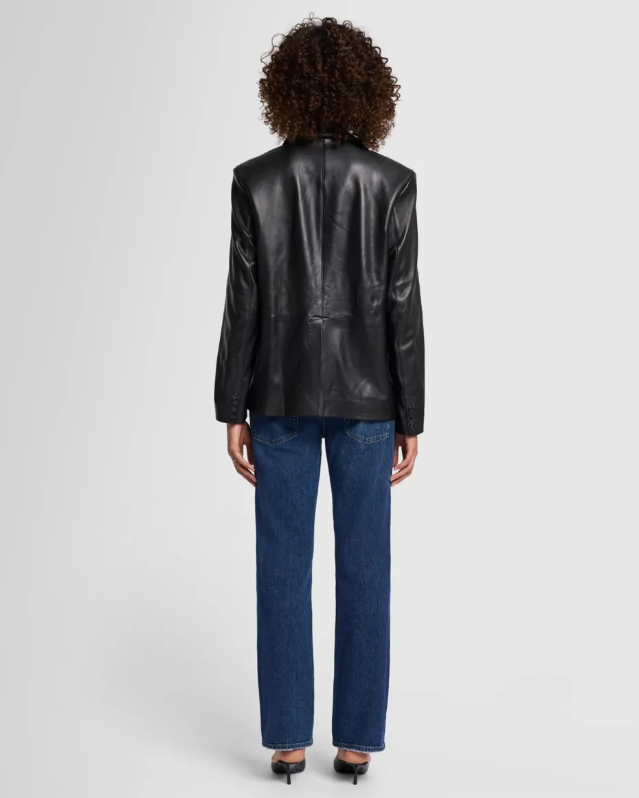 Italian Leather Blazer in Black