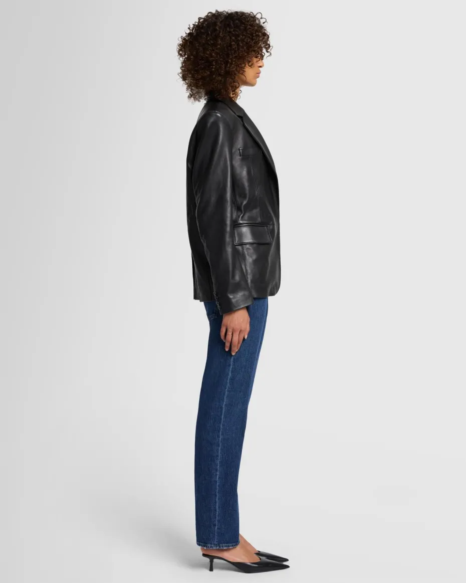 Italian Leather Blazer in Black
