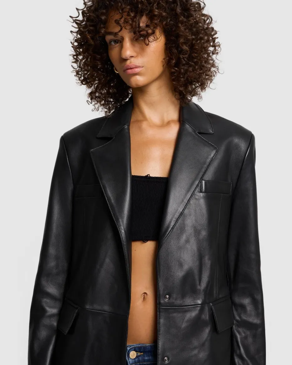 Italian Leather Blazer in Black