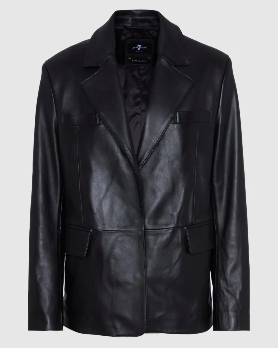 Italian Leather Blazer in Black