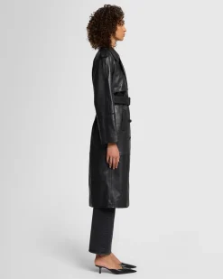 Italian Leather Trench Coat in Black