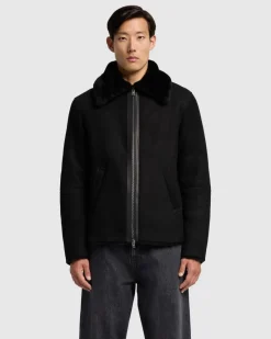 Leather Shearling Jacket in Black