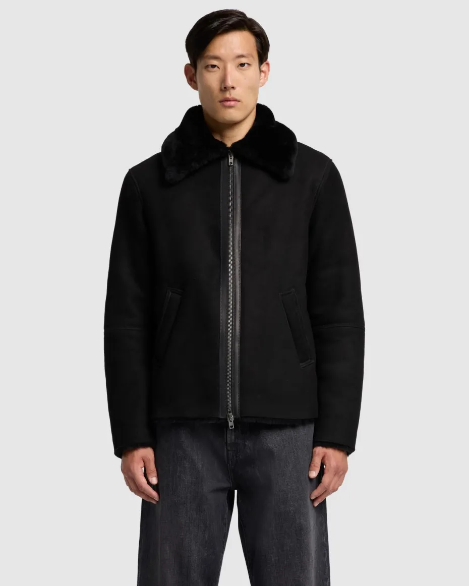 Leather Shearling Jacket in Black
