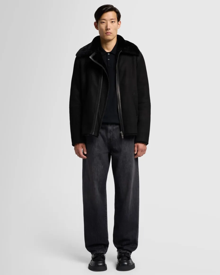 Leather Shearling Jacket in Black