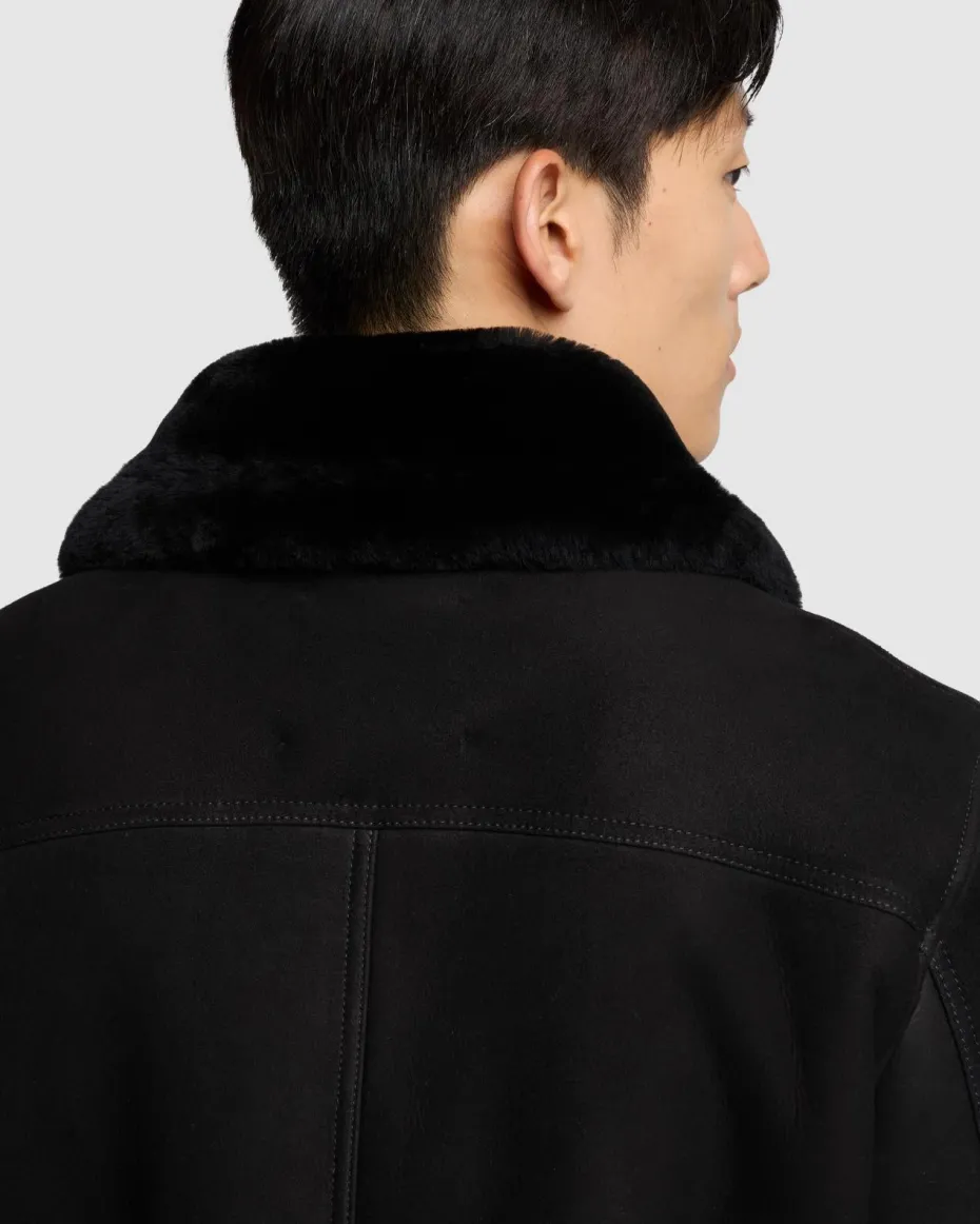 Leather Shearling Jacket in Black