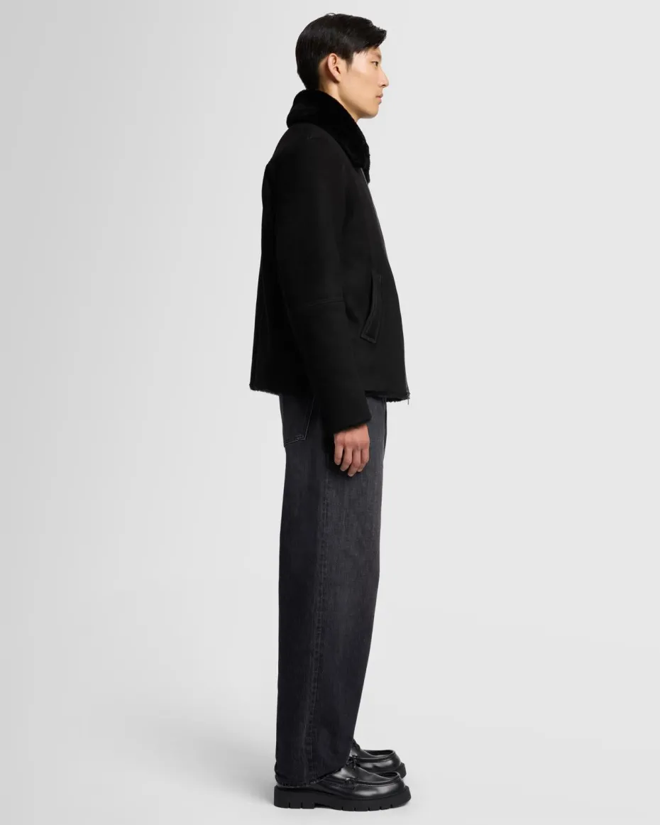 Leather Shearling Jacket in Black
