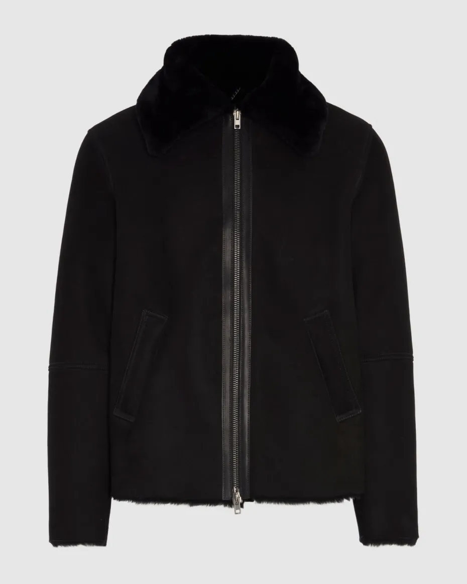 Leather Shearling Jacket in Black