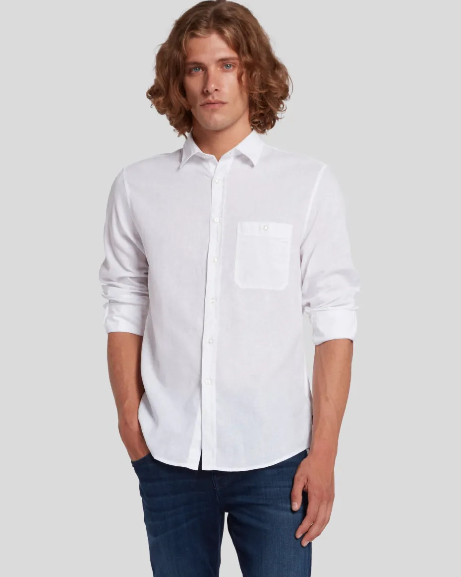 Linen Blend Button Up Shirt in White