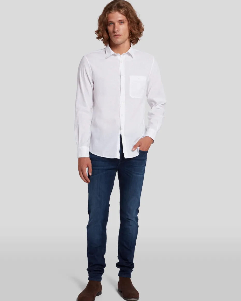 Linen Blend Button Up Shirt in White