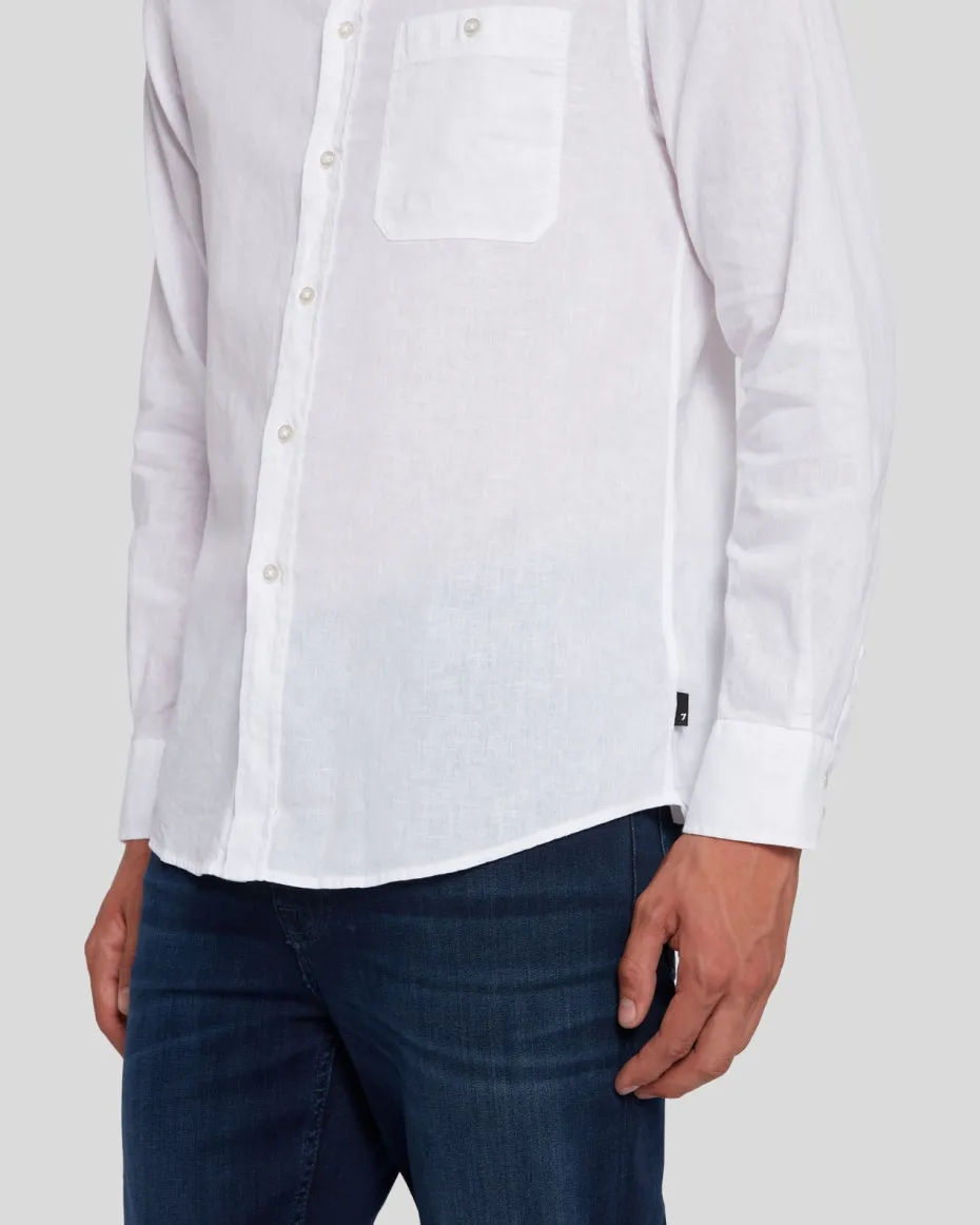 Linen Blend Button Up Shirt in White
