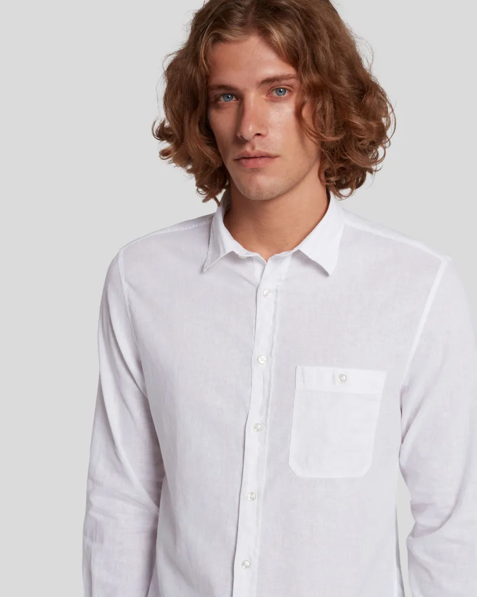Linen Blend Button Up Shirt in White