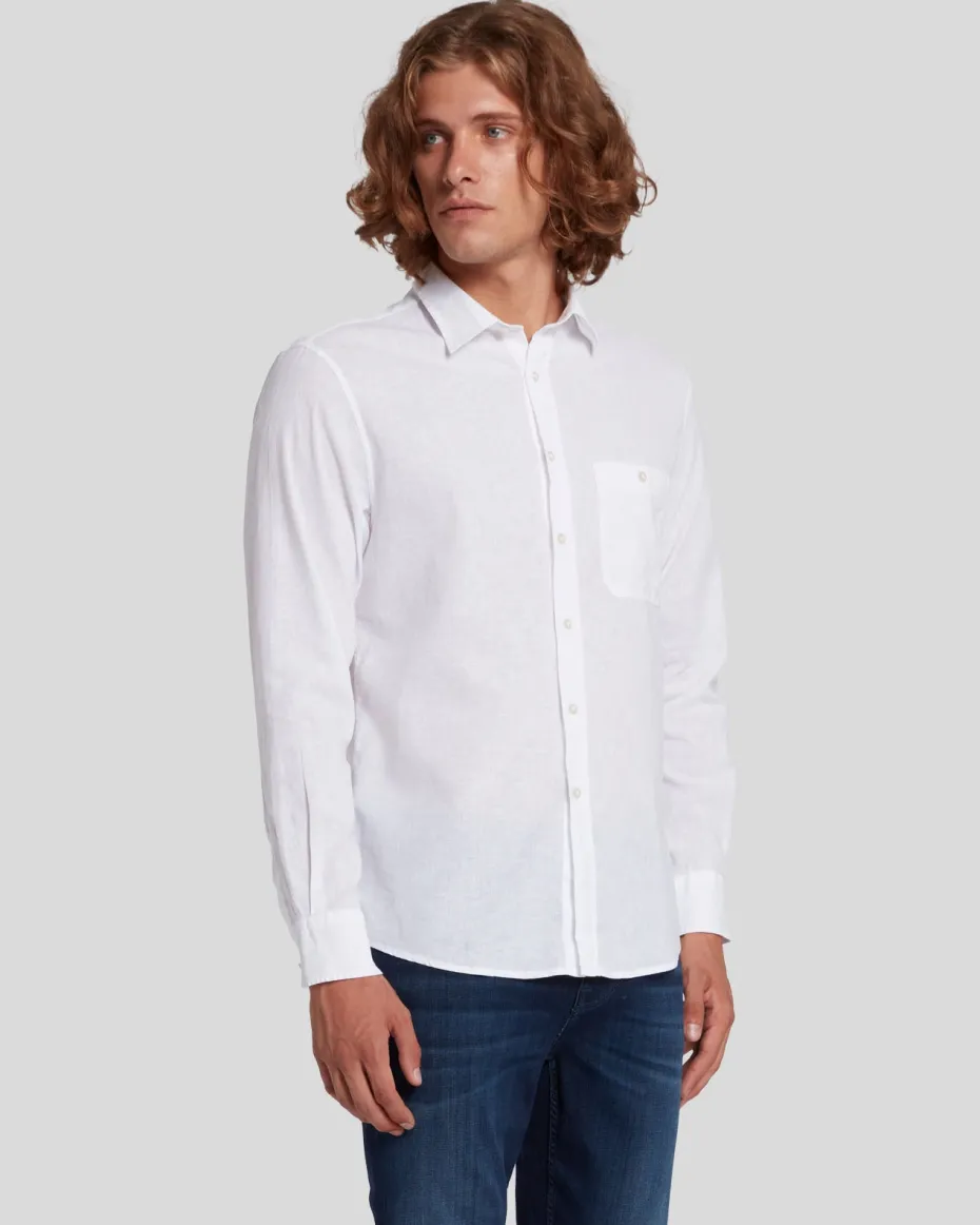 Linen Blend Button Up Shirt in White
