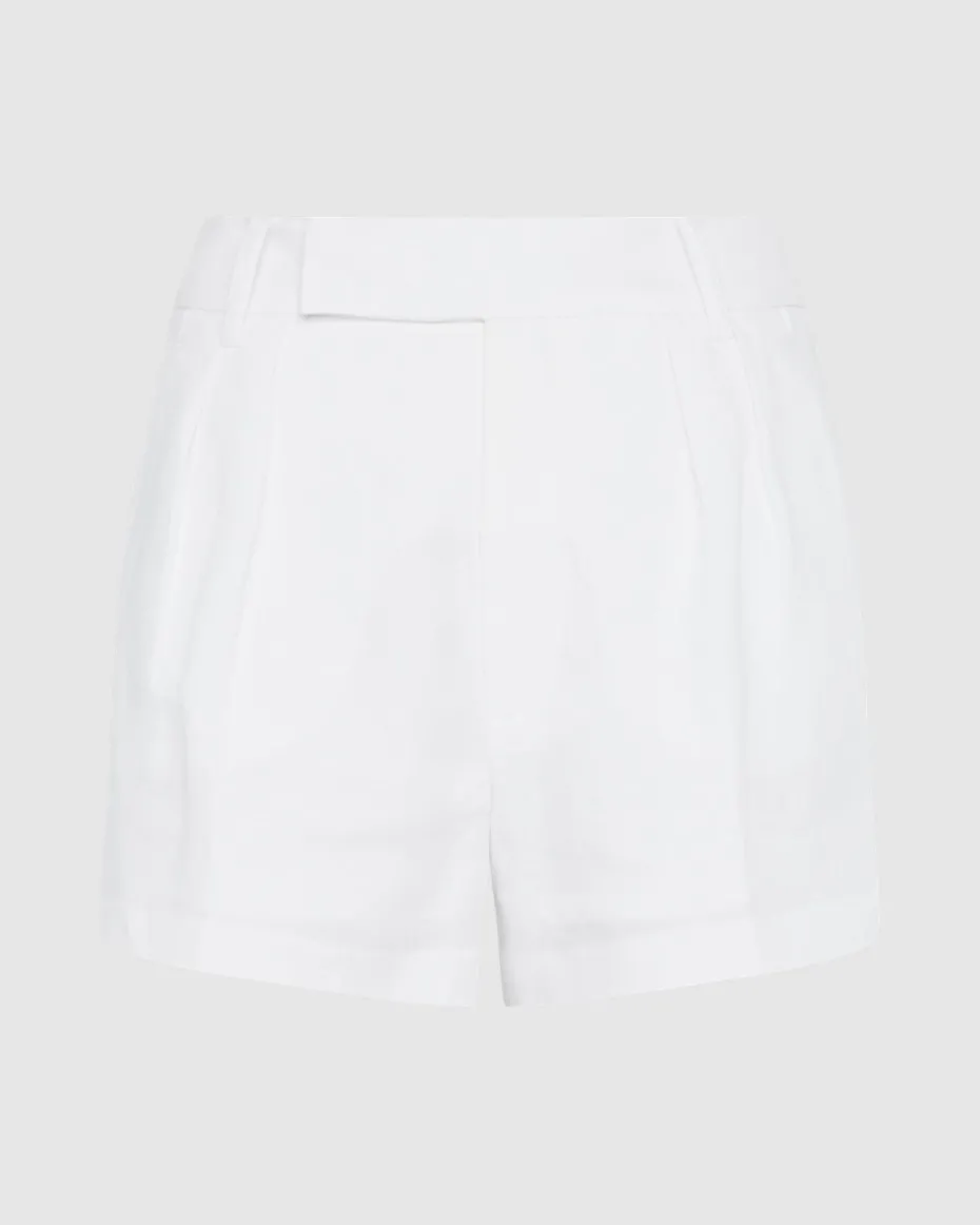 Linen Blend Pleated Short in Leopard Print