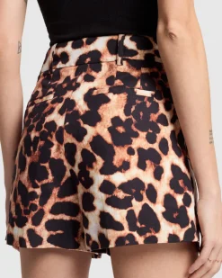Linen Blend Pleated Short in Leopard Print