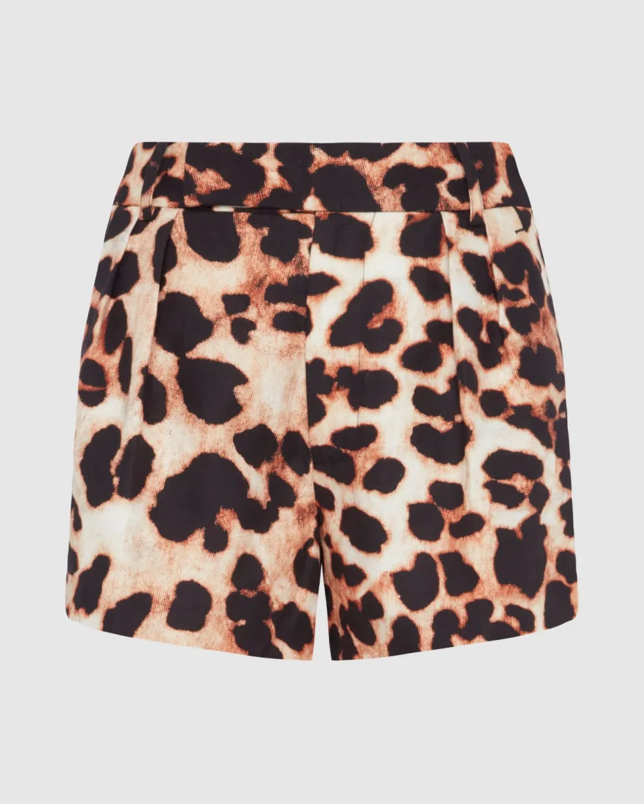 Linen Blend Pleated Short in Leopard Print