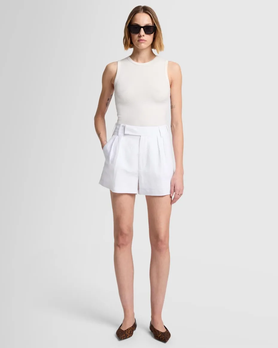 Linen Blend Pleated Short in Leopard Print