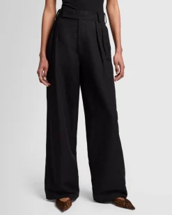 Linen Blend Pleated Trouser in Black