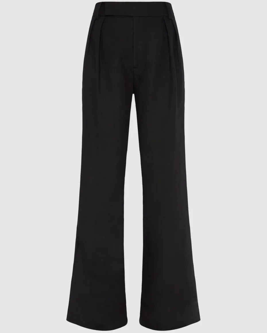 Linen Blend Pleated Trouser in Black