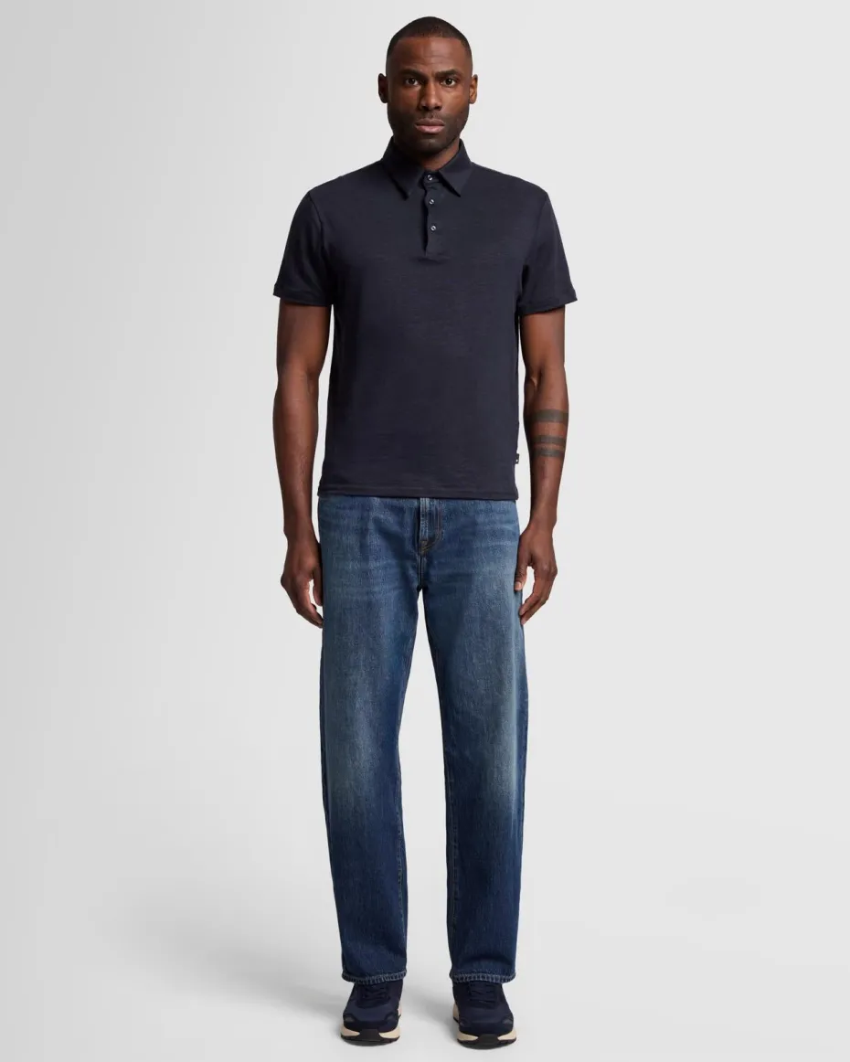 Linen Blend Polo in Ocean Floor