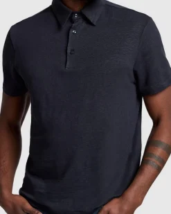 Linen Blend Polo in Ocean Floor