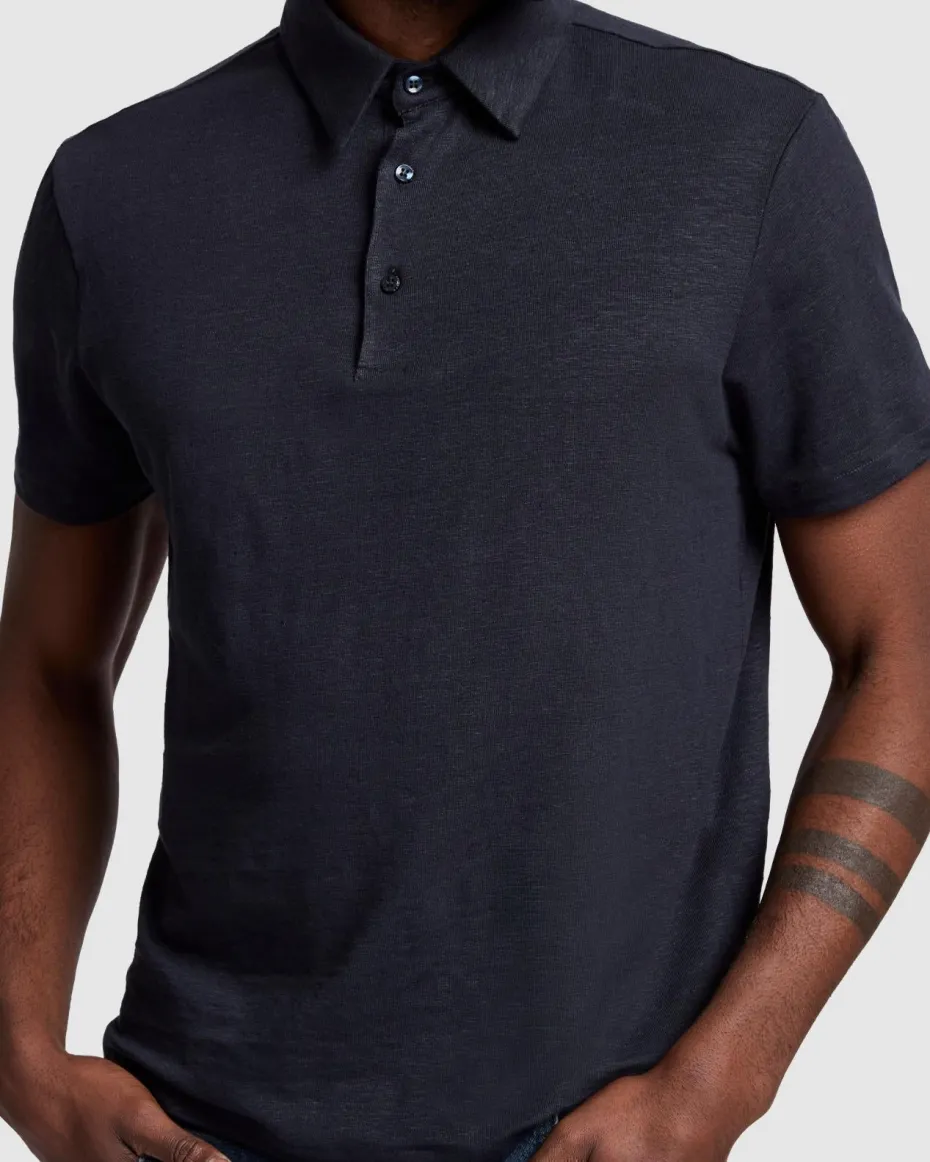 Linen Blend Polo in Ocean Floor
