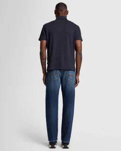Linen Blend Polo in Ocean Floor