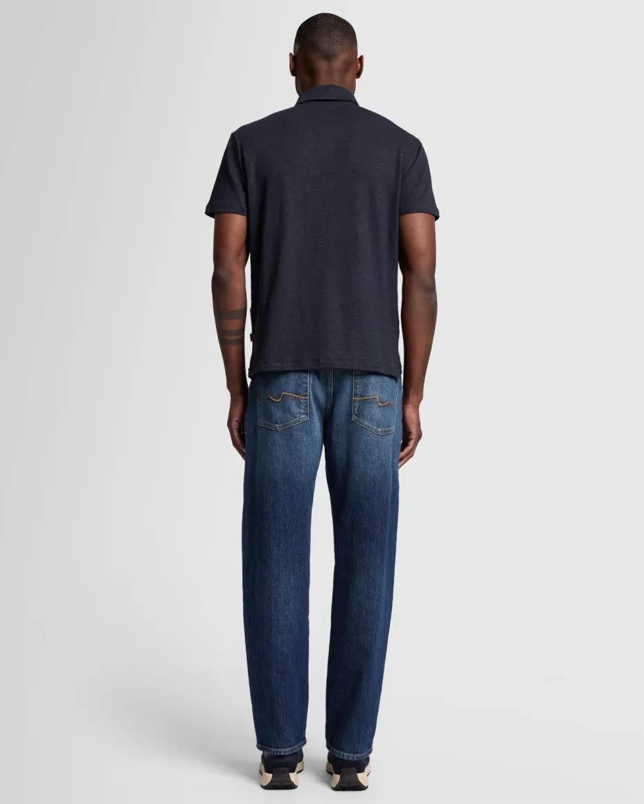 Linen Blend Polo in Ocean Floor