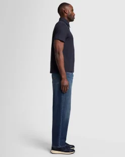 Linen Blend Polo in Ocean Floor