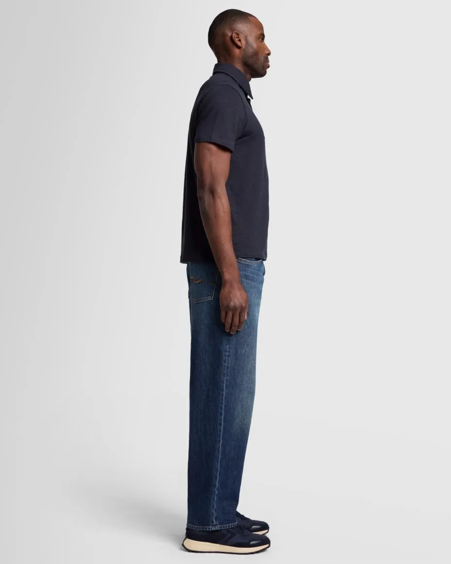 Linen Blend Polo in Ocean Floor
