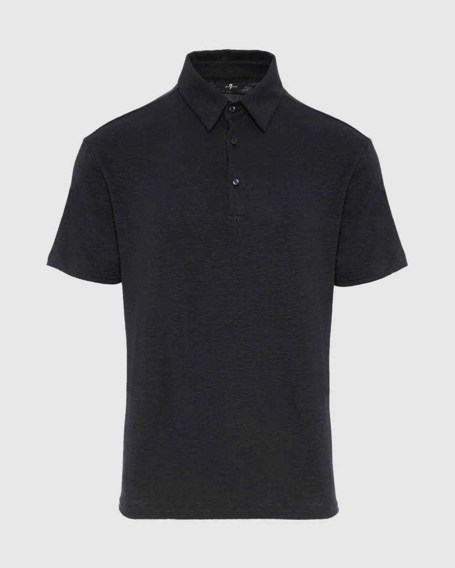 Linen Blend Polo in Ocean Floor