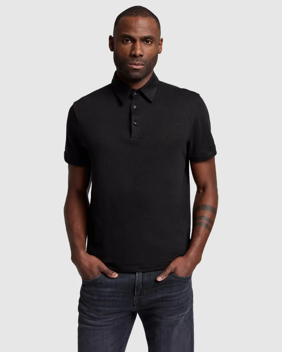 Linen Blend Polo in Ocean Floor
