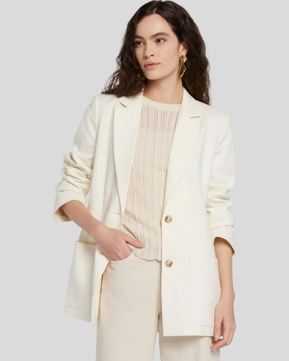 Linen-Blend Blazer in Bone