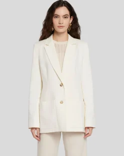 Linen-Blend Blazer in Bone