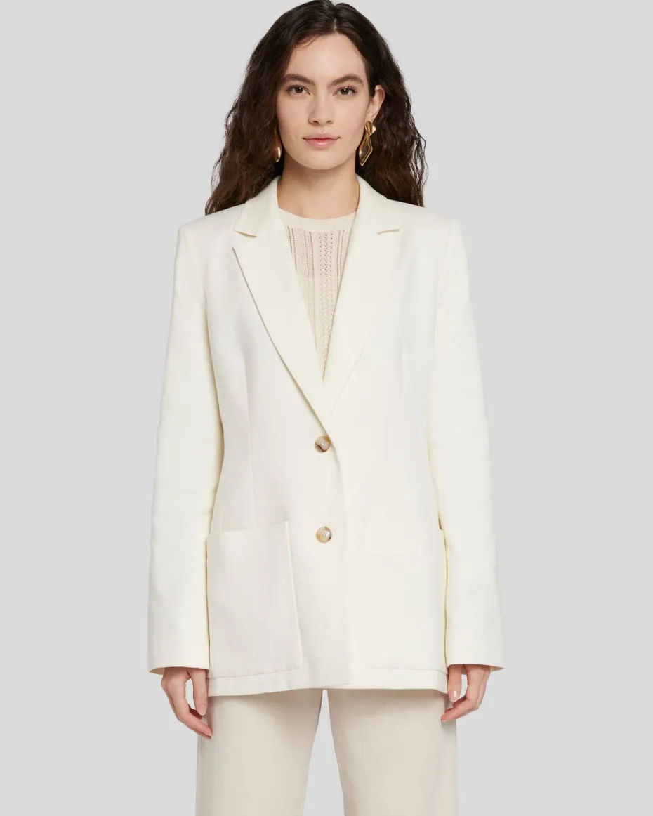Linen-Blend Blazer in Bone