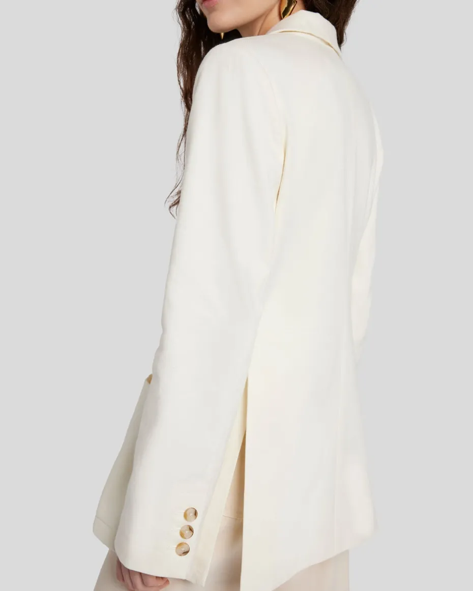 Linen-Blend Blazer in Bone