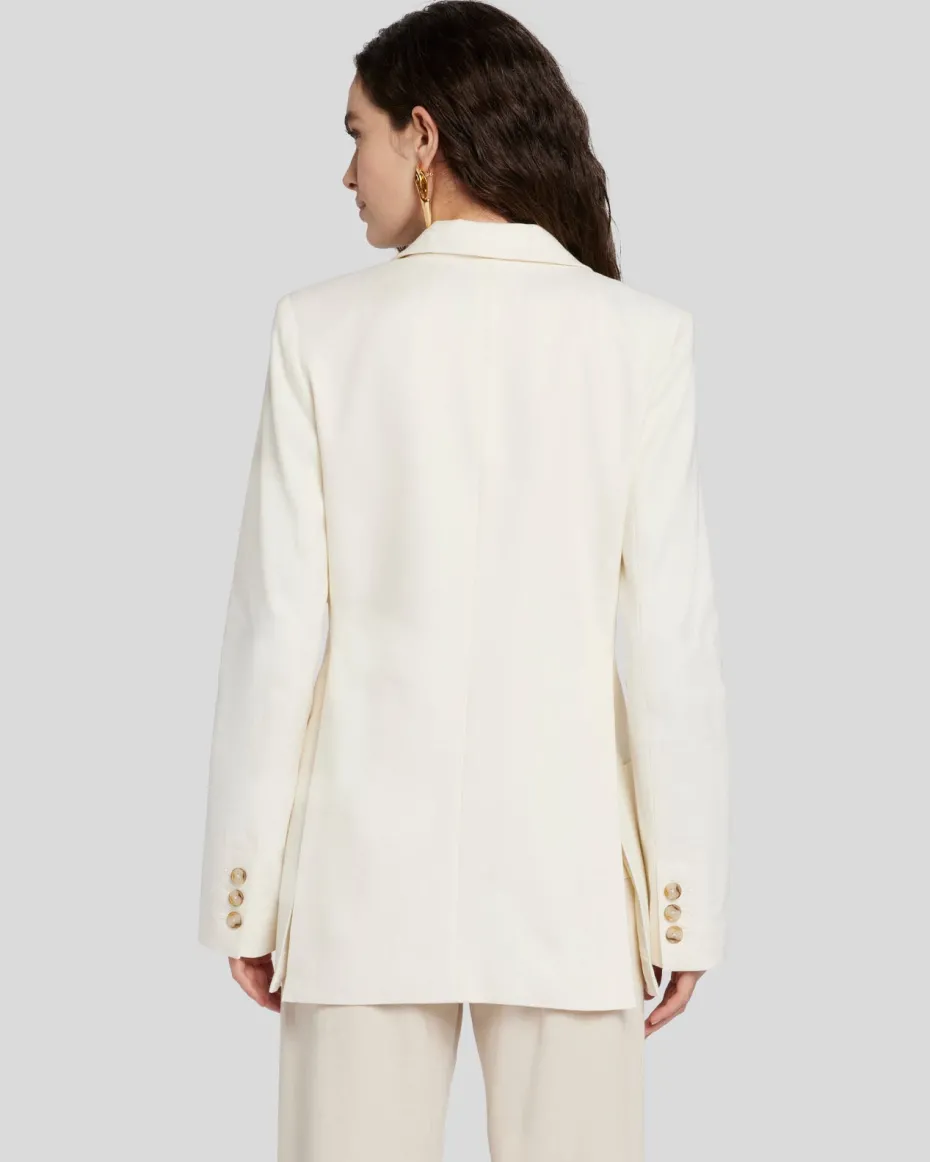 Linen-Blend Blazer in Bone