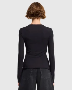 Long Sleeve High Neck Top in Milk
