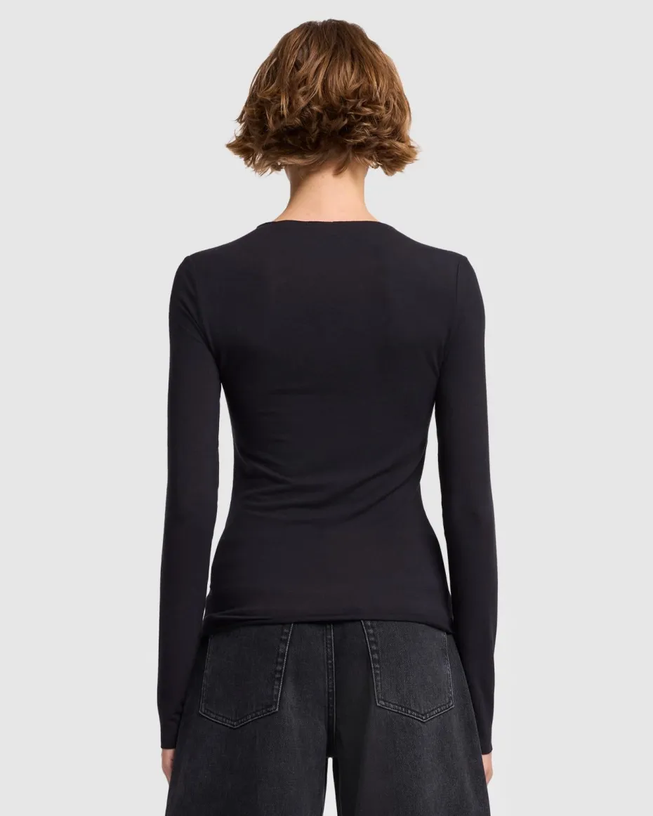 Long Sleeve High Neck Top in Milk