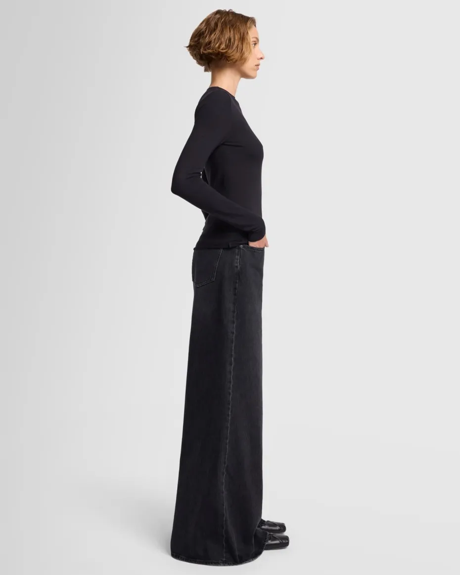Long Sleeve High Neck Top in Milk
