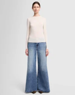 Long Sleeve High Neck Top in Milk