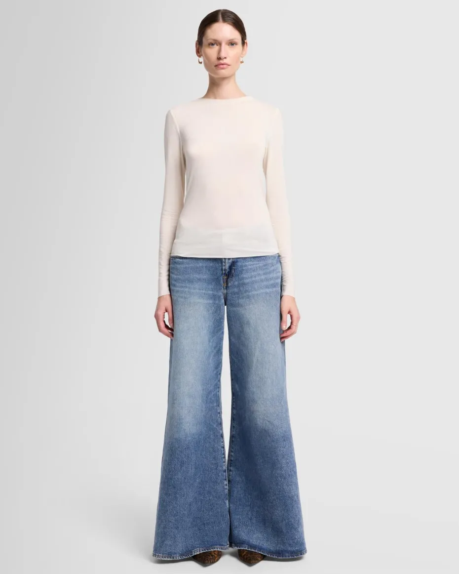 Long Sleeve High Neck Top in Milk