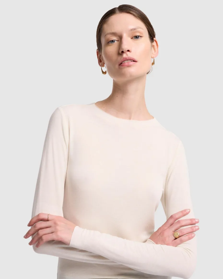 Long Sleeve High Neck Top in Milk
