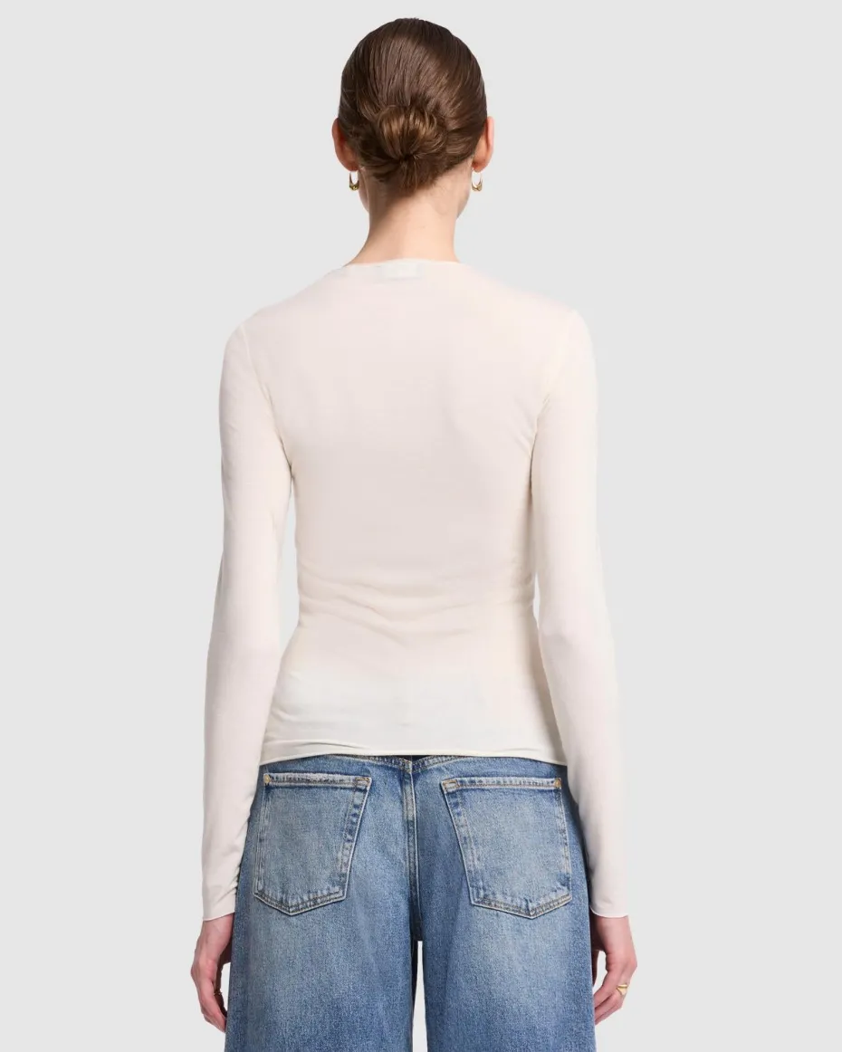 Long Sleeve High Neck Top in Milk