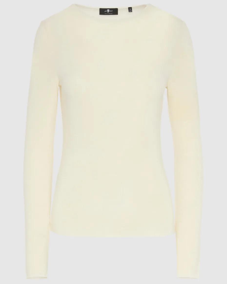 Long Sleeve High Neck Top in Milk