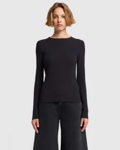 Long Sleeve High Neck Top in Milk