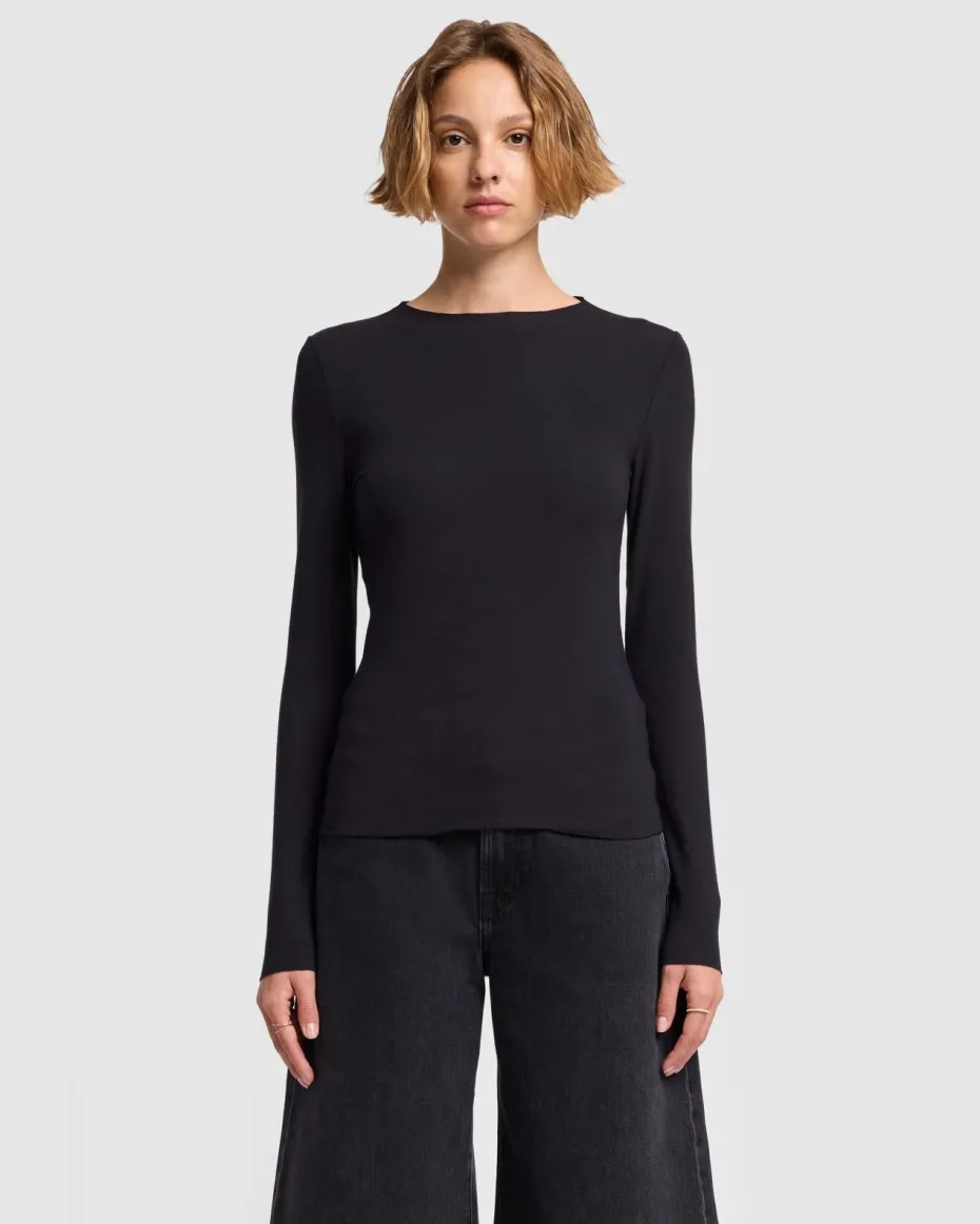 Long Sleeve High Neck Top in Milk