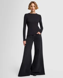 Long Sleeve High Neck Top in Milk