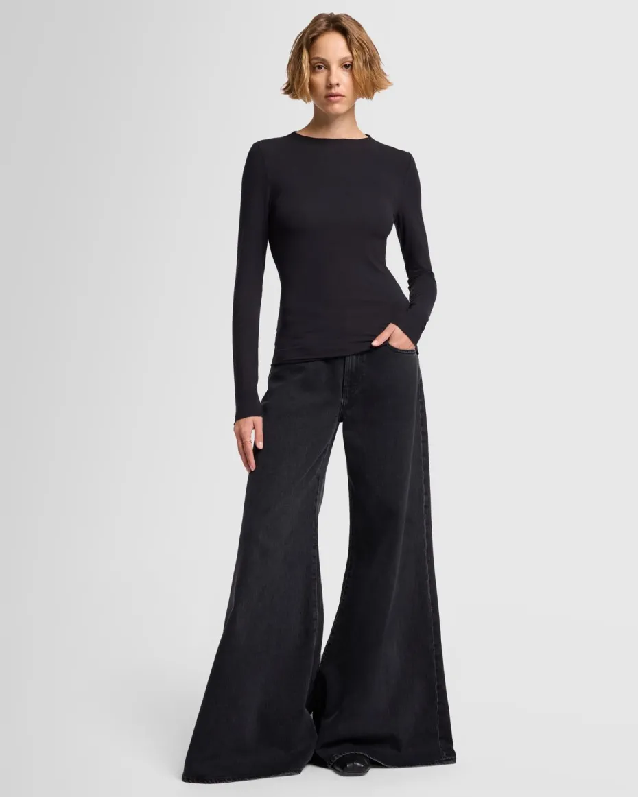 Long Sleeve High Neck Top in Milk